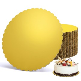 EUSOAR Gold Cake Board, 50 Pack 10 Inch Sturdy Corrugated Cardboard Rounds Base Pizza Plates, Disposable Cardboard Trays Oil-proof Cake Circles for Wedding Birthday Parties Dessert