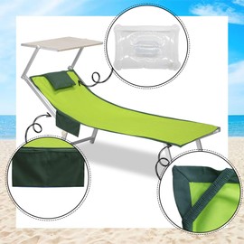 o-day Deluxe Microfibre Beach Towel with Side Pockets and Inflatable Pillow, Microfibre Towel with Hooks for Maximum Relaxation, Beach Towel 190 x 70 cm (05-Green)