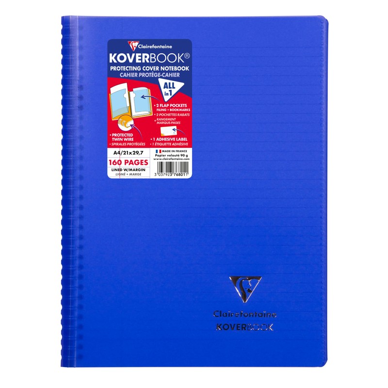 Clairefontaine 376801C College Notebook with Spiral Binding (Lined with Margin,