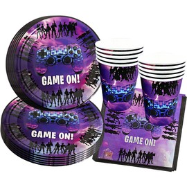 SUNSK Party Supplies Tableware Set for Video Game Parties, Fortnite Theme, 52 Pieces Including 10 Cups, 10 Plates, 20 Napkins