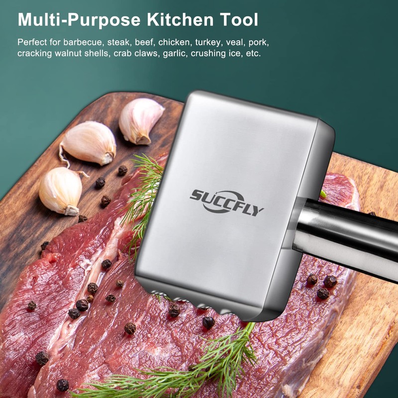 SUCCFLY Meat Tenderizer Stainless Steel, Heavy Duty Meat Hammer, Kitchen
