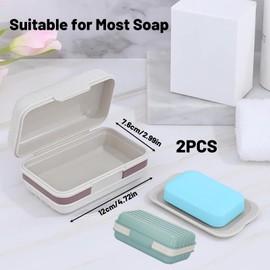 Soap Dish With Lid, Travel Soap Case, Leakproof Soap Container with Drainage Layer for Easy Cleaning, Plastic Box With Lid for Bathroom, Shower, Hiking, Mistblue+WhiteCoffee 2PCS