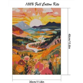 Musevial Landscape Stamped Cross Stitch Kits,Cross Stitch Ornament Kits for Adults Beginners,Full Line DIY Cross Stitch Stitching Kit for Home Decor Cross Stitch Patterns 12x16 Inch