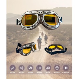 CRG Sports Motorcycle Goggle Aviator Pilot Style Cruiser Scooter Motocross Goggles for Man, Woman, Adult