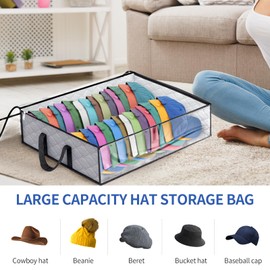 Fixwal Wide Hat Storage for Baseball Caps Organizer with 2 Sturdy Handles Hat Bags Holds Up to 40 Hats Foldable for Home Travel