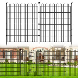 10 Panels No Dig Dog Fence Outdoor with Gate for Yard, 32in (H) X 23.6ft (L) Decorative Garden Fence Animal Barrier, Rustproof Metal Garden Edging Fence Stakes and Borders, Portable Outside Playpen