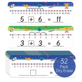 32 Packs Numbers Line Dry Erase Board Cards, 4"x12" Double Sided Numbers Line Dry Erase Board, 0-10 on one Side and 0-20 on The Other Side; Classroom Must Haves Home Desktop Portable Math Whiteboards