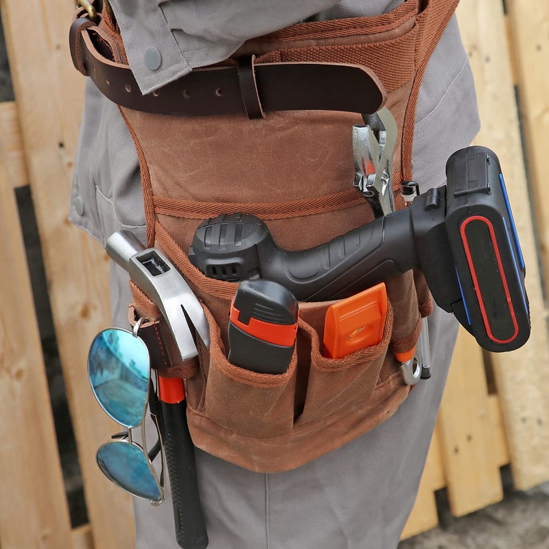 TOURBON Wax Canvas Carpenters Tool Bag Work Apron Belt with