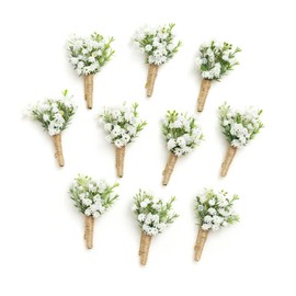 Ling's Moment Boutonniere for Men, 10pcs Groomsmen Guest Boutonniere, Artificial Flowers for Wedding Décor/Prom/Homecoming,etc.Baby Breath White
