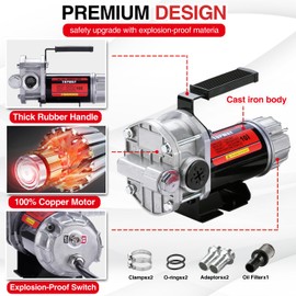 TOPWAY 12V DC Gasoline Diesel Pump 10GPM Self-priming Electric Oil Transfer Pump With Handle, Overheat Protection, Explosion-Proof, Built-in Bypass, for Gasoline Fuel Diesel Kerosene Removal