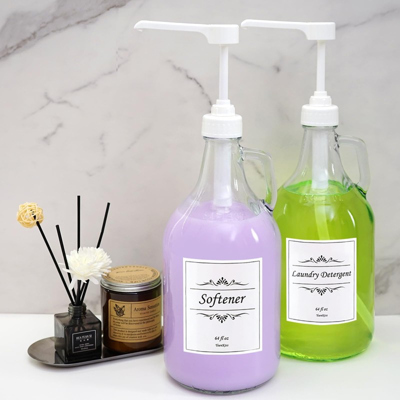 2 Pcs Glass Liquid Laundry Detergent Dispenser with Pump (Upgraded),