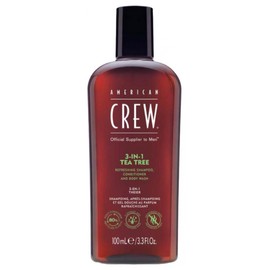 American Crew 3-En-1 Travel Size, Tea Tree Shampoo, Conditioner & Shower Gel for Hair and Body (100ml), Revitalizing and Moisturizing.