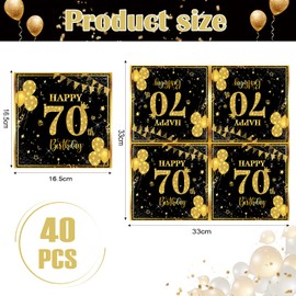 Wentsent 70th Birthday Napkins, 40pcs Black Gold Happy 70th Birthday Party Napkins Table Decoration for Women Men, 70th Table Napkins for Him Her