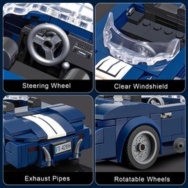 HIGH GODO Car Clamping Building Blocks Kit, Speed Champion Qldtimer AC Cobra Model, 324 Pieces with Acrylic Display Case for Collecting, Sports Car Gifts for Children from 6 Years or Adults