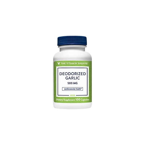 The Vitamin Shoppe Deodorized Garlic 500MG, Wholesome Garlic with No Aftertaste & All Cardiovascular Benefits, Equal to 1 Fresh Clove of Garlic (100 Capsules)