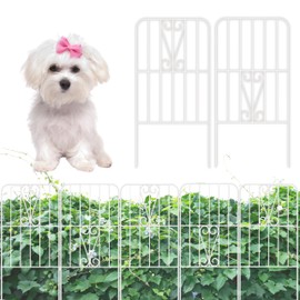 ShopLaLa Garden Fence Animal Barrier Decorative Border (10 Panels), 12in(L) x 24in(H) Rustproof Metal Wire Fencing Flower Edging for Landscape Patio Yard, No Dig Outdoor Decor White Fences for Dogs