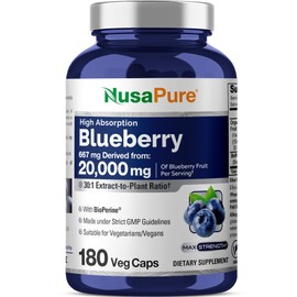 NusaPure Blueberry Concentrate 30:1 Extract, 667 mg Equivalent to 20,000 mg 180 Veg Caps Suitable for Vegetarian, Vegan, Non-GMO