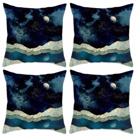 Betadistor Decorative Cushion Covers 18" x 18" Set of 4 Moon Night Art Decor Throw Pillow Covers Pillowcases for Patio Garden Living Room Sofa Farmhouse, Moon Night, 514-0300