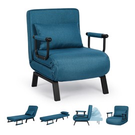 TYBOATLE Sleeper Chair Bed for Adults, Chaise Lounge Chair Indoor, Convertible Chair Bed with 5-Position Adjustable Backrest & Pillow, Cozy Single Futon Sofa Bed for Small Spaces, Office (Azure Blue)