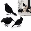 KTJEGE 3 Pack Artificial Feathered Halloween Crows,Black Realistic Raven