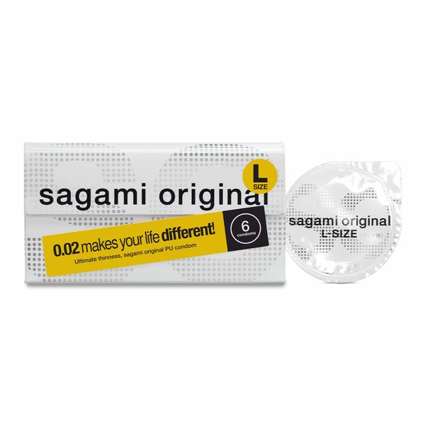 Sagami Original 0.02 L-Size | Super Thin | Super Strong | Non Latex PU Condoms (6 Pack)
