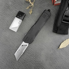 Folding Utility Knife, Zinc Alloy Handle Heavy Duty Safety Box Cutter, EDC Utility Knife with Extra 10PC Blades, Ideal for Home Tools, Office and Outdoors (Striped Handle)