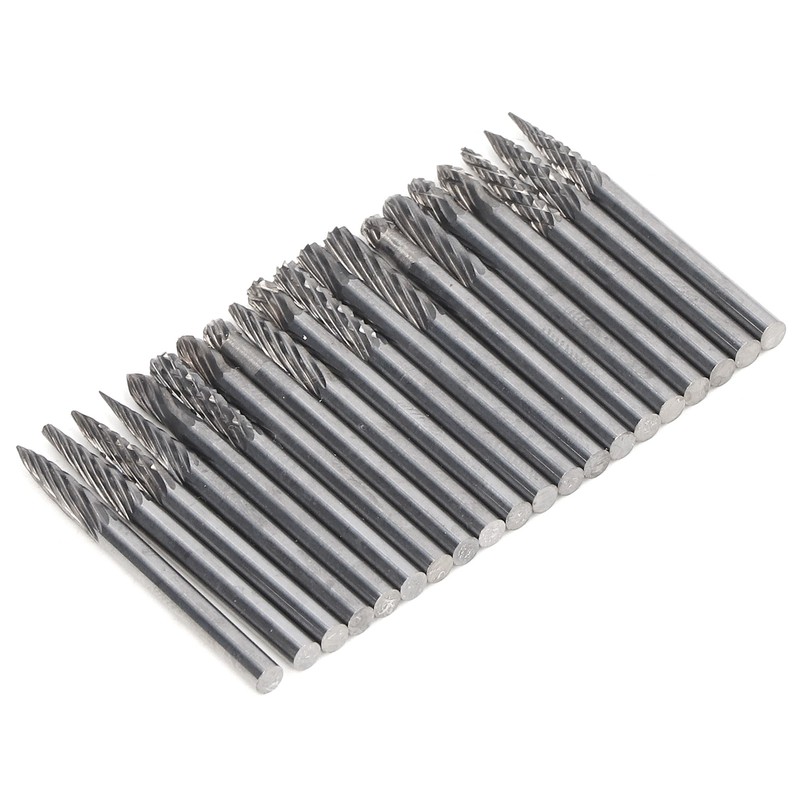 20Pcs Tungsten Carbide Burr Set Cutter Bit Cone End Mill