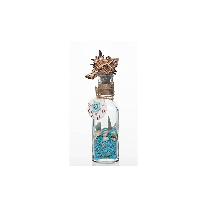 Beachcombers Glass Bottle with Aqua Sand and Wheel, 6.17-inch Height