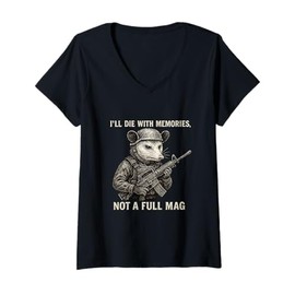 Womens I'll Die With Memories Not A Full Mag Tactical Opossum Art V-Neck T-Shirt