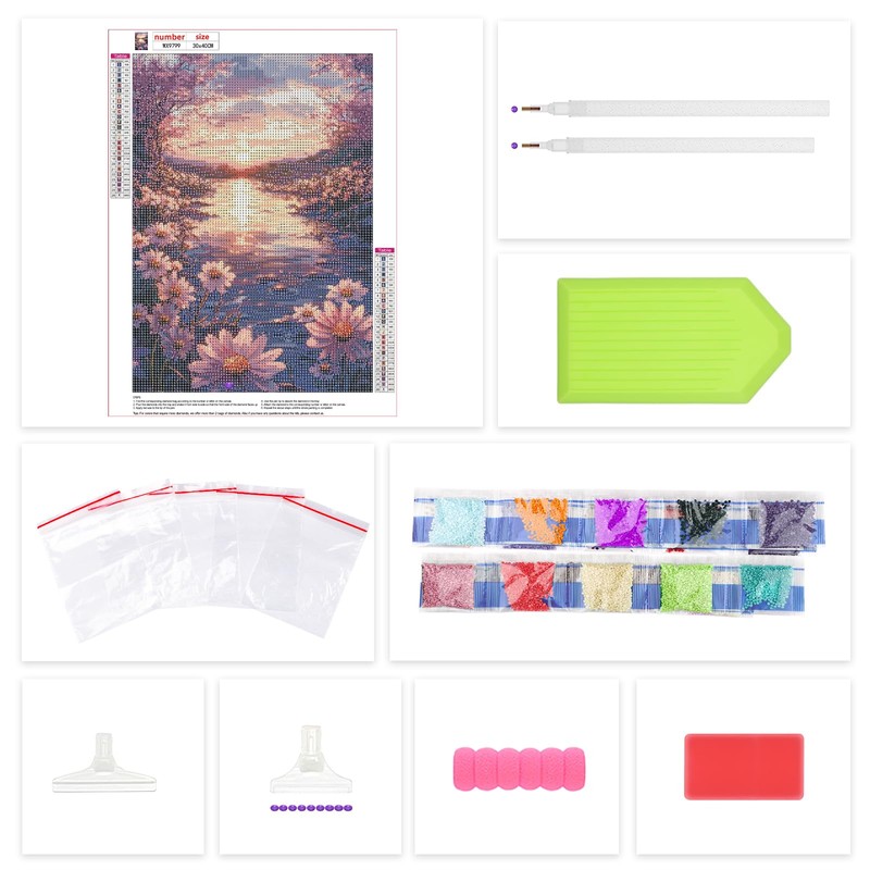 AIRDEA Pink Sunset River Acrylic Full Drill Diamond Painting Kits