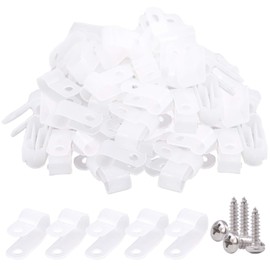 Glarks 120Pcs 3/8 Inches White Nylon Screw Mounting R-Type Cable Clip Wire Clamp with 120Pcs Screws for Wire, Cable, Conduit and Cable Conduit Kit （White）
