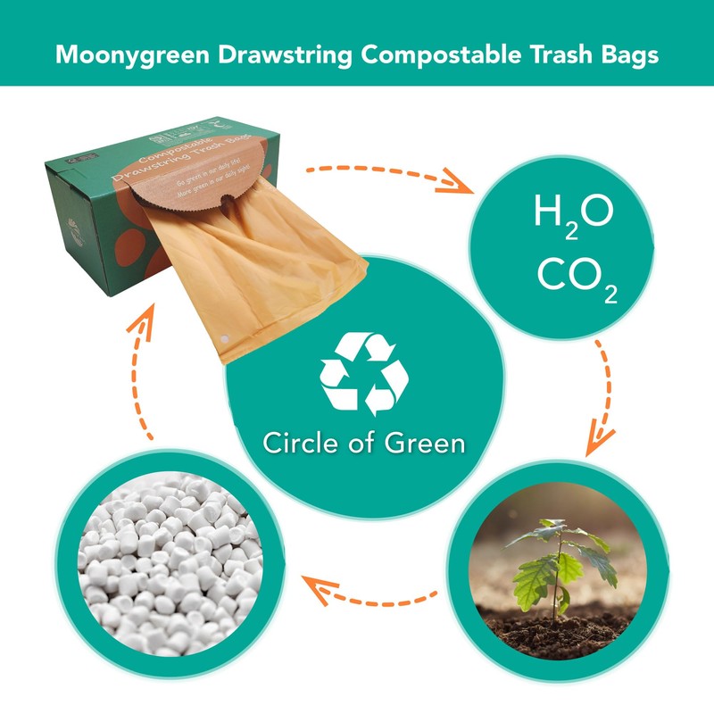 Moonygreen Compostable Trash Bags 13 Gallon, Drawstring Bin Bags, Heavy