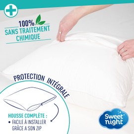 Sweetnight Anti-Dust Mite Pillow Protector 40 x 60 cm Anti Dust Mite and Duvet, Full Zip Pillow Case, No Chemical Treatment