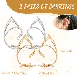 FENQURO 2 Pairs of Elf Ears, Ear Cuff Elf Earrings for Women, Elf Ears, Catwoman Ears, Elf Ears, Elf Ears, Elf Ears, Jewellery for Elves Costume, Fairy Costumes, Women, Cosplay Costume