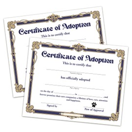 Pet Adoption Certificate - Adopt A Pet Certificate for Girl Boy - Black Gold Pet Adoption Party Decorations - Cat Dog Birthday Party Favors Supplies, 10 Adoption Certificates (CC17)