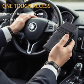 YLUEAWP Wallet for Men, RFID Blocking, Slim Pop-Up Card Holder, Bifold Minimalist Front Pocket Wallet, Metal, Holds 10-12 Cards, Cash Slot, ID Window (Black)