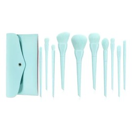 Kit De Brochas De Maquillaje Candy Color, 10 Pzas Y Estuche Color Celeste