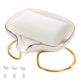CAUTIOUS Ceramic Soap Dish, Soap Holder, Soap Dish with Drain, Self-Draining Soap Holder, Leaf Shape Soap Dish Vintage, Soap Dishes for Shower in Bathroom