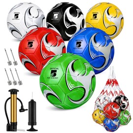 Hualleko 6 Pack Soccer Balls Size 5 Deflated Includes Soccer Ball with Pump and Net Bag, Pelota De Futbol Training Practice Sphere Competition for Indoor Outdoor