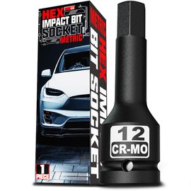 KIRXST 1/2" Impact Hex Bit Socket, H12 (12mm) Allen Key Socket, Premium CR-MO Steel, for Torque Wrench, Ratchet Wrench, Impact Power Drills