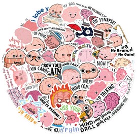 50Pcs Brain Preppy Stickers for Scrapbooking Cute Cartoon Decorative Funny Human Biology Colorful Waterproof Decals Gifts for Adult Child DIY Crafts Laptops Bullet Journal Kindle Book