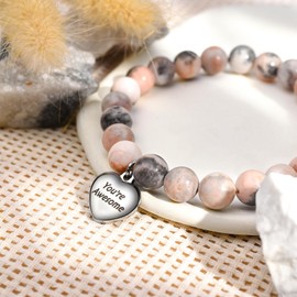 VGWON Unique Inspirational Gifts for Women Natural Stone Bracelets Best Friend Birthday Gifts for Women Teen Girls Sometimes You Forget You're Awesome Pink