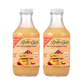 Butter Country Rich & Creamy Peach Syrup for Pancakes and Waffles, All Natural Fruity Topping Use on Drinks, Desserts, French Toast - 16oz Bottle, 2 Pack