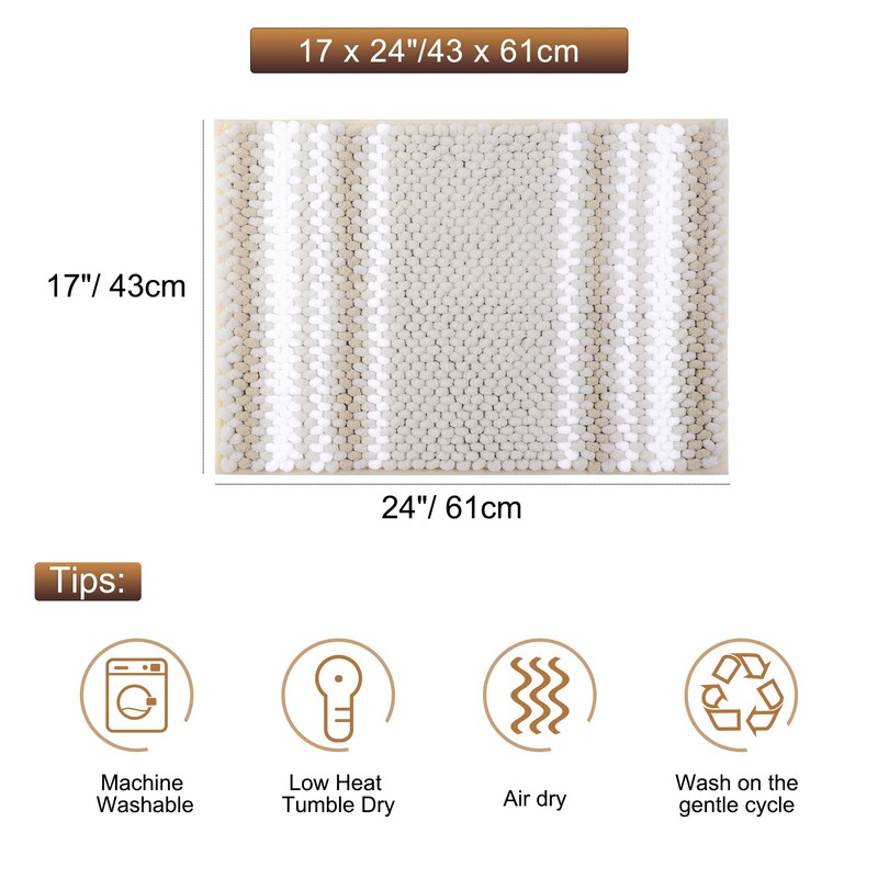 PiccoCasa Extra Soft Chenille Bath Mat 43 x 61cm, Bone