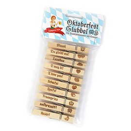 SNEG Oktoberfest Glubbal Clothes Pegs with Engraving and Motif for Oktoberfest and Company Party, Blue (Fun)