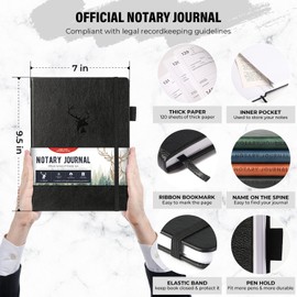 molekaus Notary Journal,Notary Book,7"X9.5" Notary Log Book with 236 Record Entries, Notary Public Journal of Notarial Acts,Hardcover, 120gsm Numbered Pages（Black）
