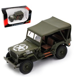 Cararama Jeep Willys 1/4 Tone Army Truck Green USA Army World War II with Roof 1/43 Model Car with Individual Number Plate