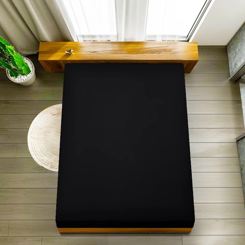 EV DEKOR®MF0001 Fitted Sheet Double, Black - Deep Pocket Bedsheet