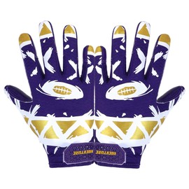 AIGEVTURE Youth Football Gloves Kids Receiver Sticky Football Gloves for Boys Girls Purple Gold M