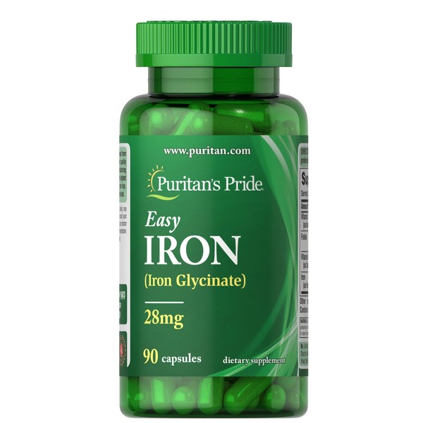 Puritan's Pride Easy Iron 28 mg (Iron Glycinate)-90 Capsules